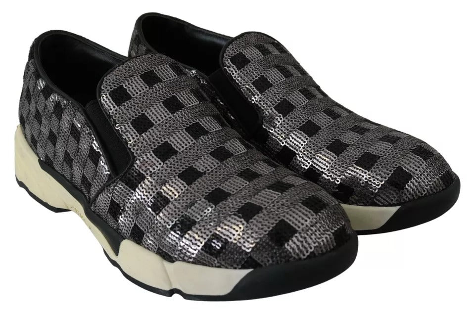 PINKO Silber-Schwarze Slip-on-Sneakers im Sequence-Design