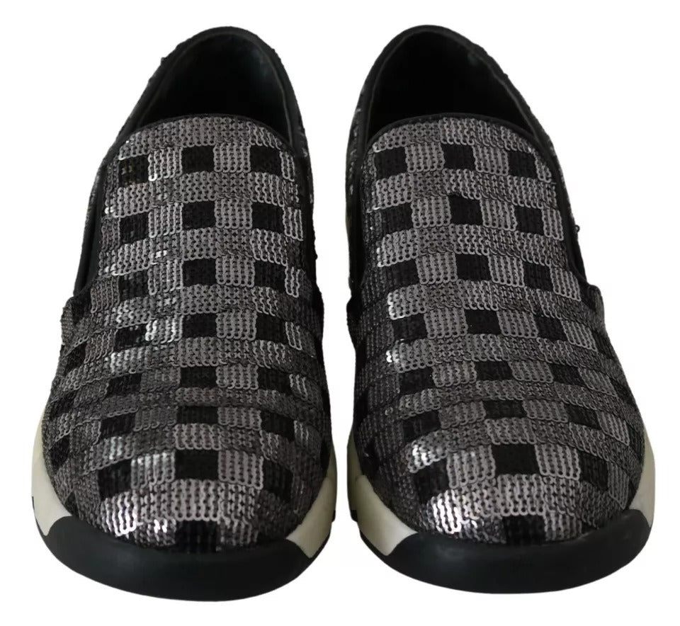 PINKO Silber-Schwarze Slip-on-Sneakers im Sequence-Design
