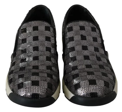 PINKO Silber-Schwarze Slip-on-Sneakers im Sequence-Design