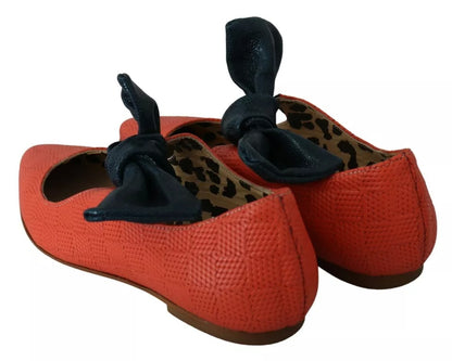 EBARRITO – Slip-on-Loafer mit Schleife aus orangefarbenem Leder und Ballerinas
