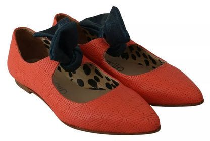 EBARRITO – Slip-on-Loafer mit Schleife aus orangefarbenem Leder und Ballerinas