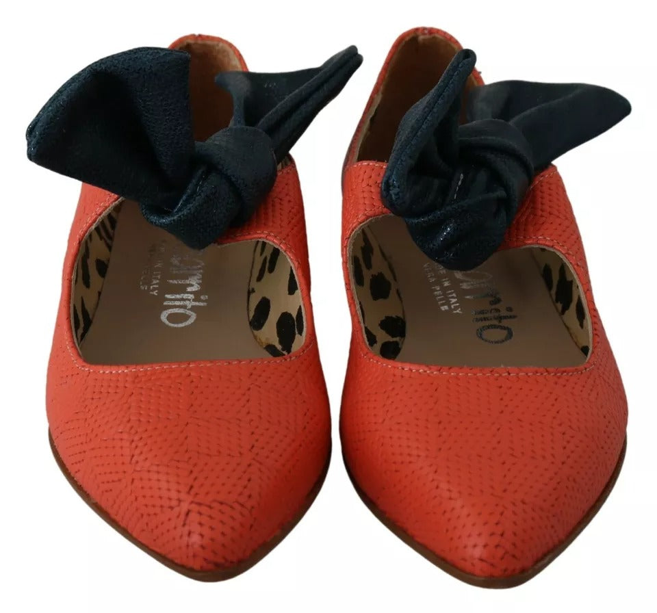 EBARRITO – Slip-on-Loafer mit Schleife aus orangefarbenem Leder und Ballerinas