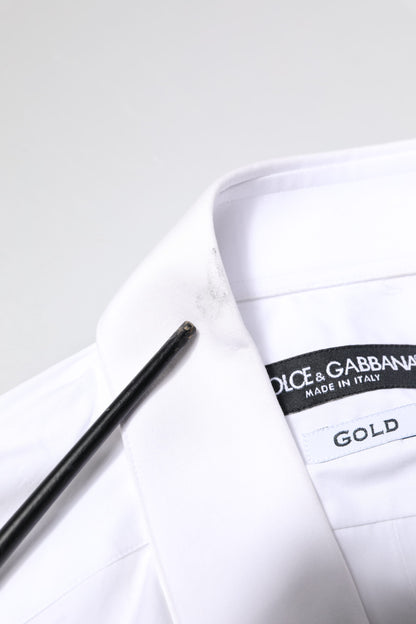 Dolce &amp; Gabbana Weiß GOLD Baumwolle Langarm Herren Hemd