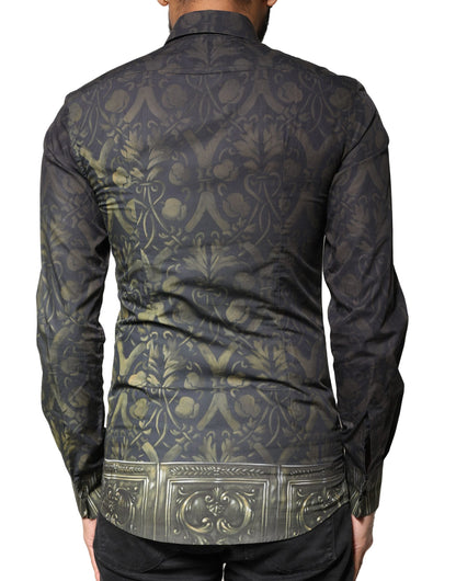 Dolce &amp; Gabbana Schwarzes Royal Pet Portrait GOLD Hemd