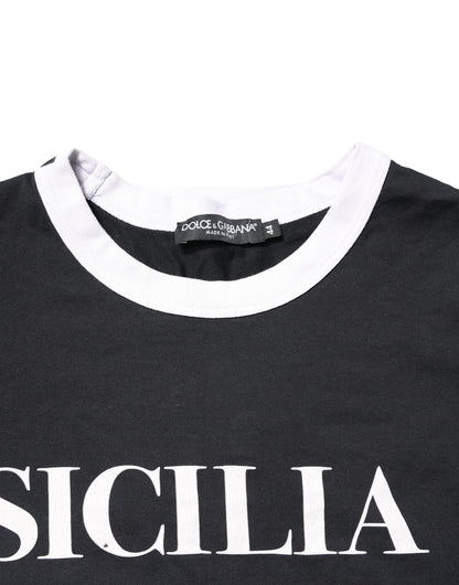 Dolce &amp; Gabbana – Schwarzes Sicilia-T-Shirt mit Rundhalsausschnitt und kurzen Ärmeln
