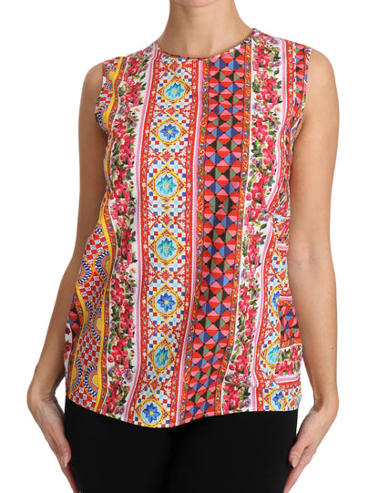 Dolce &amp; Gabbana Carretto Print Tanktop aus reiner Baumwolle mit Blumenbluse