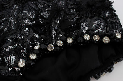 Dolce &amp; Gabbana – Schwarze Mini-Shorts mit Kristallpailletten 