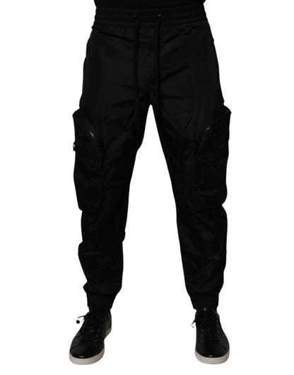 Dolce &amp; Gabbana Schwarze Nylon Cargo Jogger Herren Jogginghose