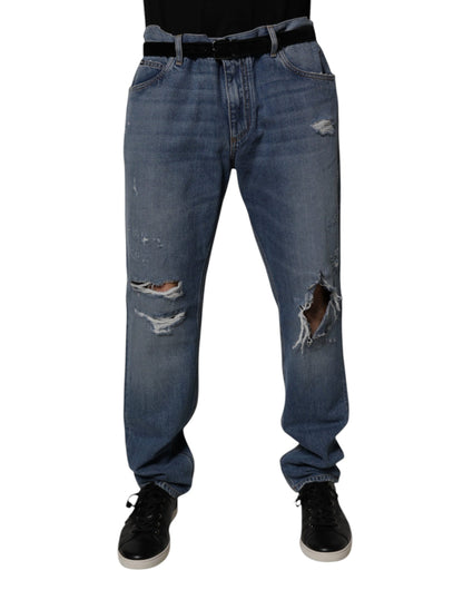Dolce &amp; Gabbana – Blaue, zerfetzte Jeans aus geradem Baumwolldenim
