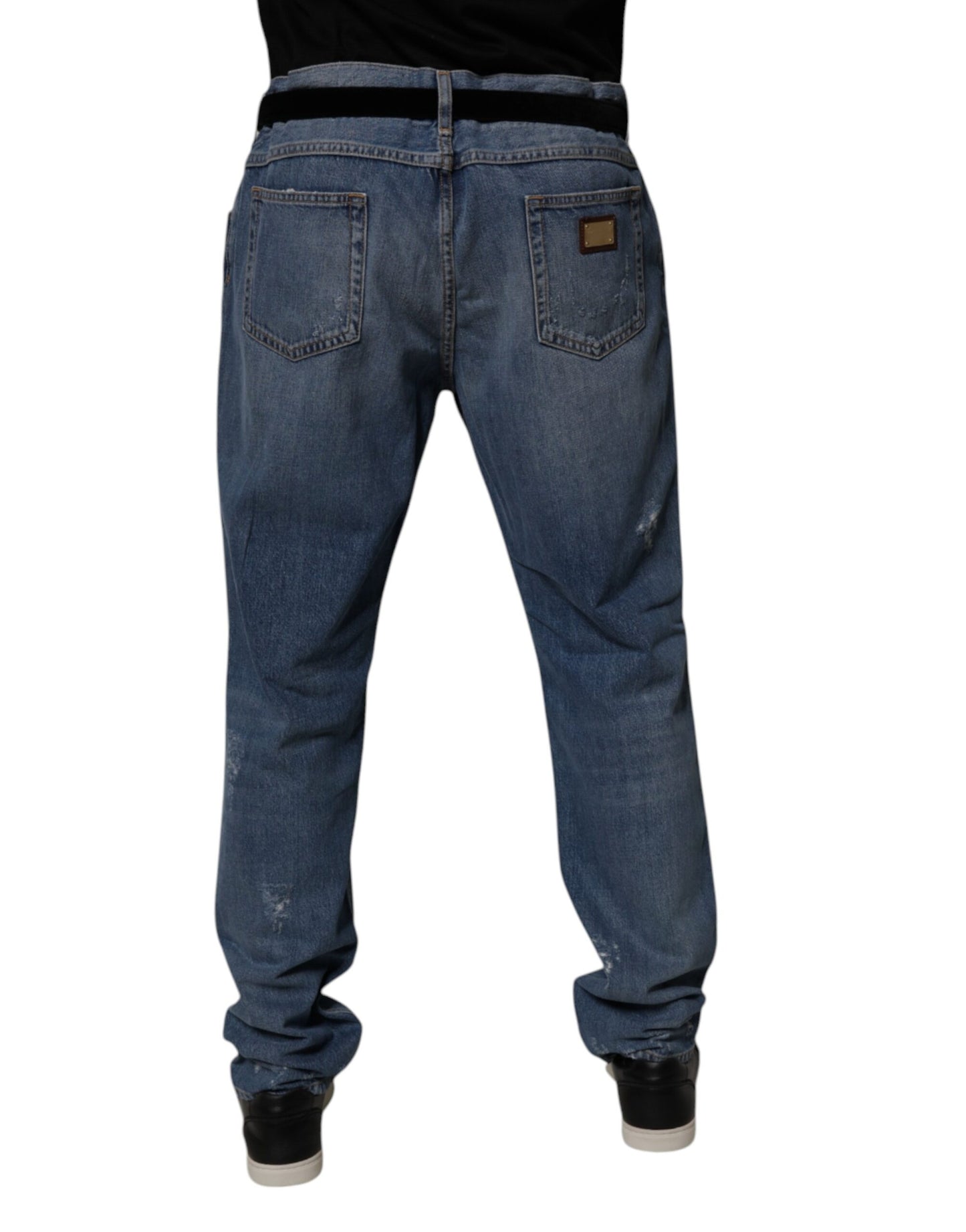 Dolce &amp; Gabbana – Blaue, zerfetzte Jeans aus geradem Baumwolldenim