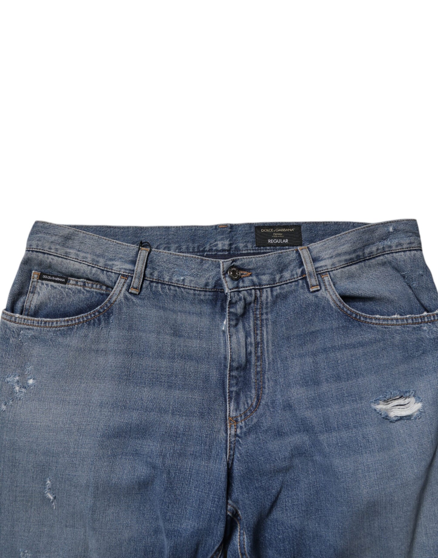 Dolce &amp; Gabbana – Blaue, zerfetzte Jeans aus geradem Baumwolldenim