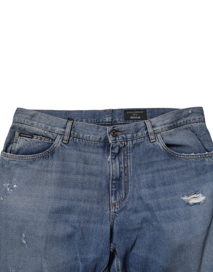 Dolce &amp; Gabbana – Blaue, zerfetzte Jeans aus geradem Baumwolldenim
