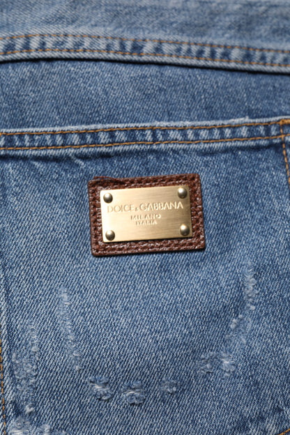 Dolce &amp; Gabbana – Blaue, zerfetzte Jeans aus geradem Baumwolldenim