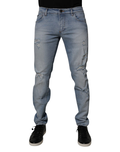 Dolce &amp; Gabbana – Blaue Skinny-Jeans aus zerfetzter Baumwolle für Herren
