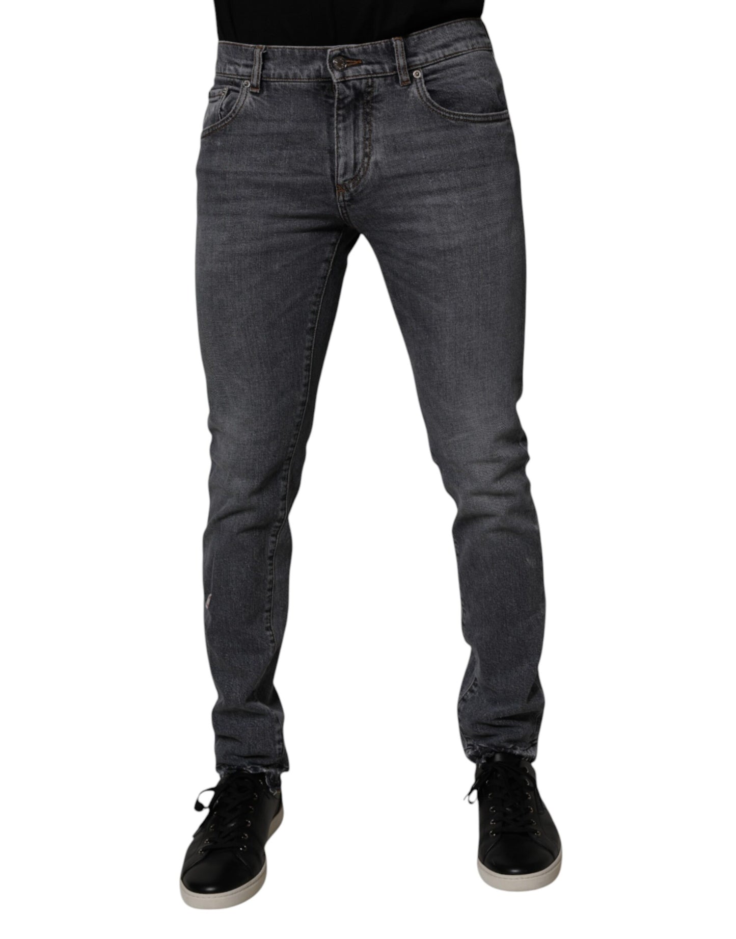 Dolce &amp; Gabbana Dunkelgraue Skinny-Jeans aus Baumwollstretch
