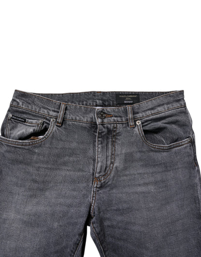 Dolce &amp; Gabbana Dunkelgraue Skinny-Jeans aus Baumwollstretch