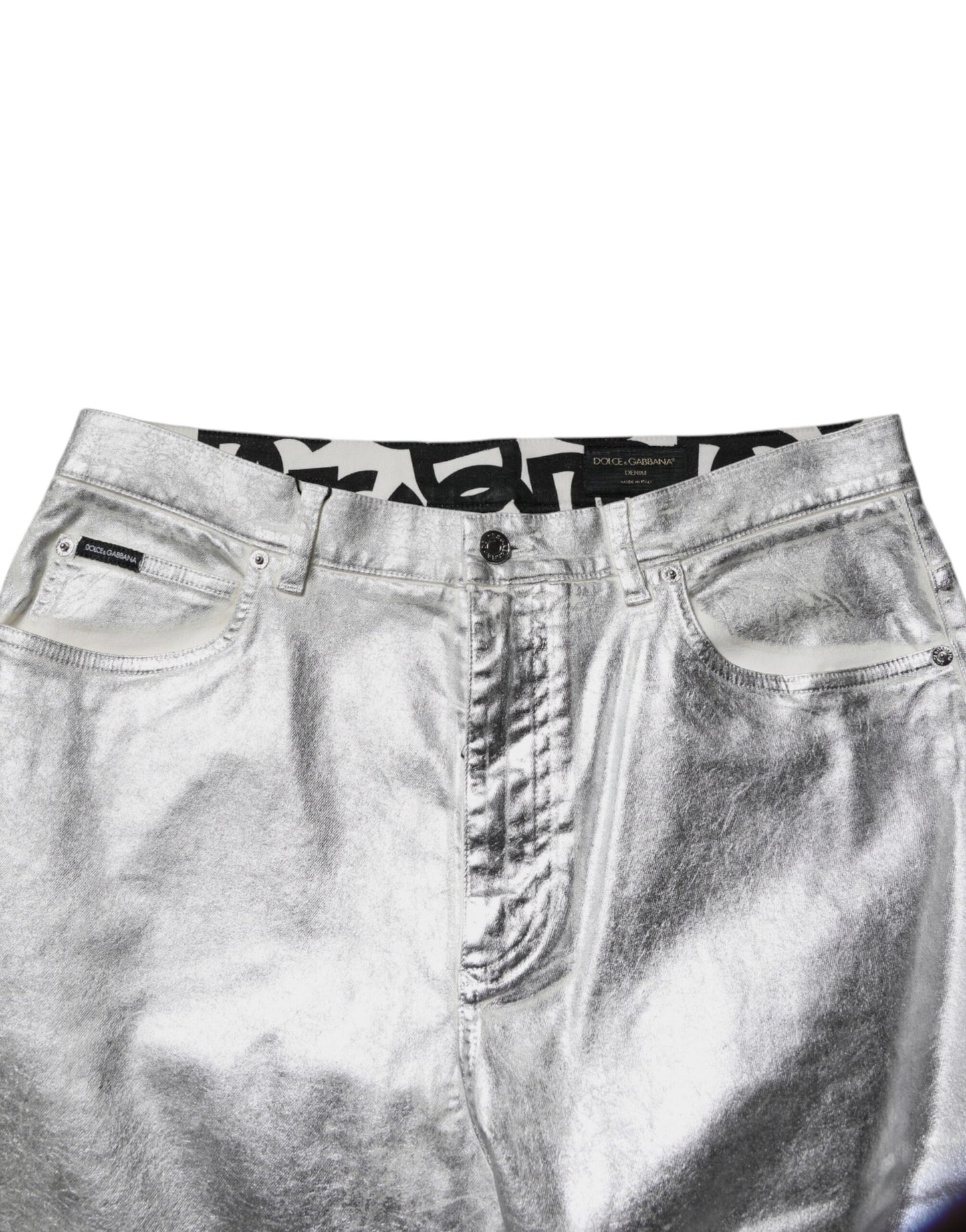Dolce &amp; Gabbana – Gerade geschnittene Jeans aus Baumwolle in Metallic-Silber