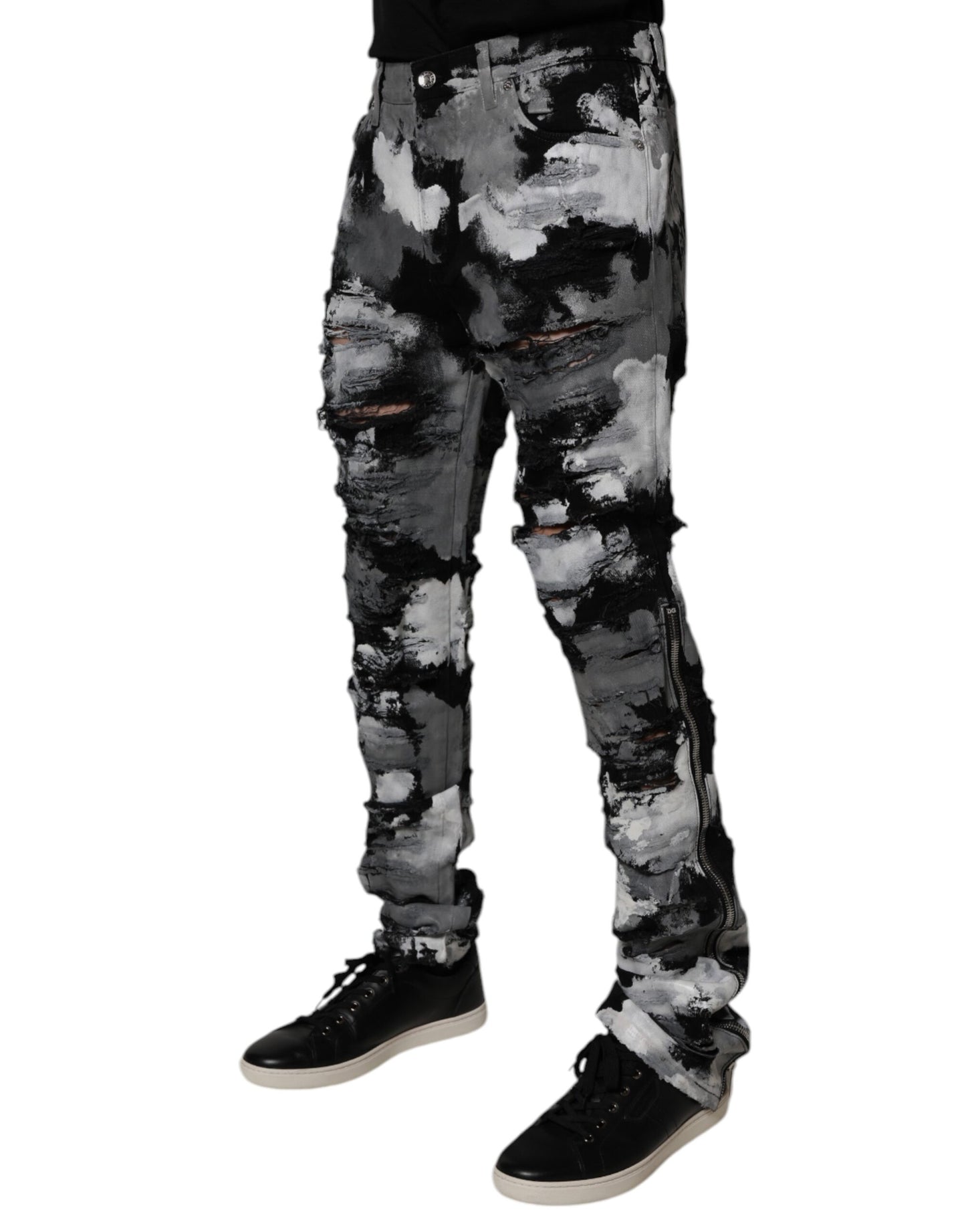 Dolce &amp; Gabbana – Mehrfarbige, zerfetzte Skinny-Jeans aus Camouflage-Denim