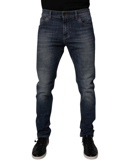 Dolce &amp; Gabbana Dunkelblaue Skinny-Jeans aus Baumwoll-Leder