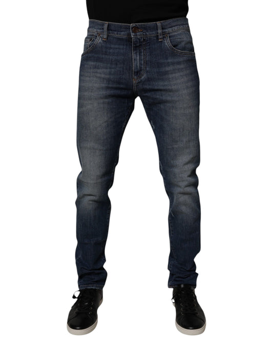 Dolce &amp; Gabbana Dunkelblaue Skinny-Jeans aus Baumwoll-Leder