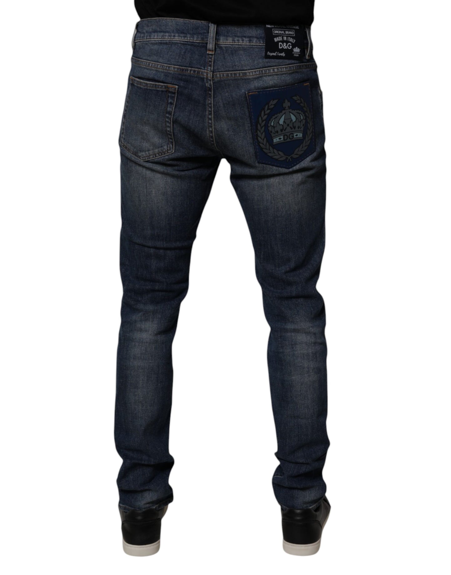 Dolce &amp; Gabbana Dunkelblaue Skinny-Jeans aus Baumwoll-Leder