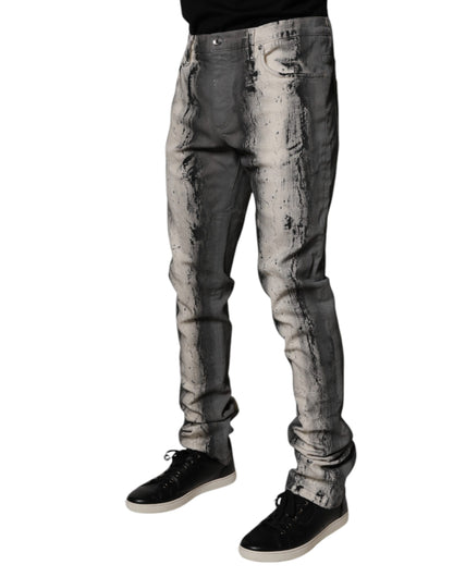Dolce &amp; Gabbana Graue Skinny-Jeans aus Baumwolle mit Batikmuster für Herren