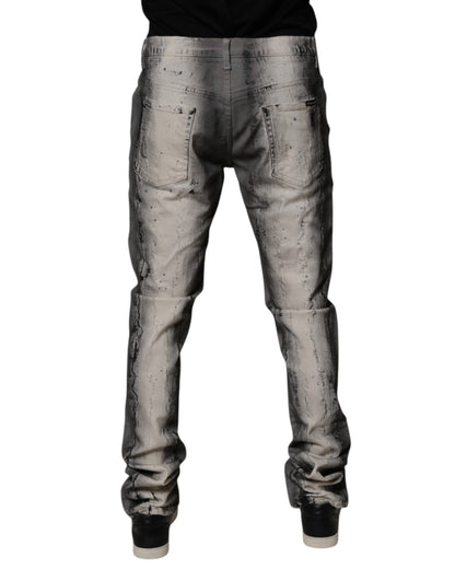 Dolce &amp; Gabbana Graue Skinny-Jeans aus Baumwolle mit Batikmuster für Herren
