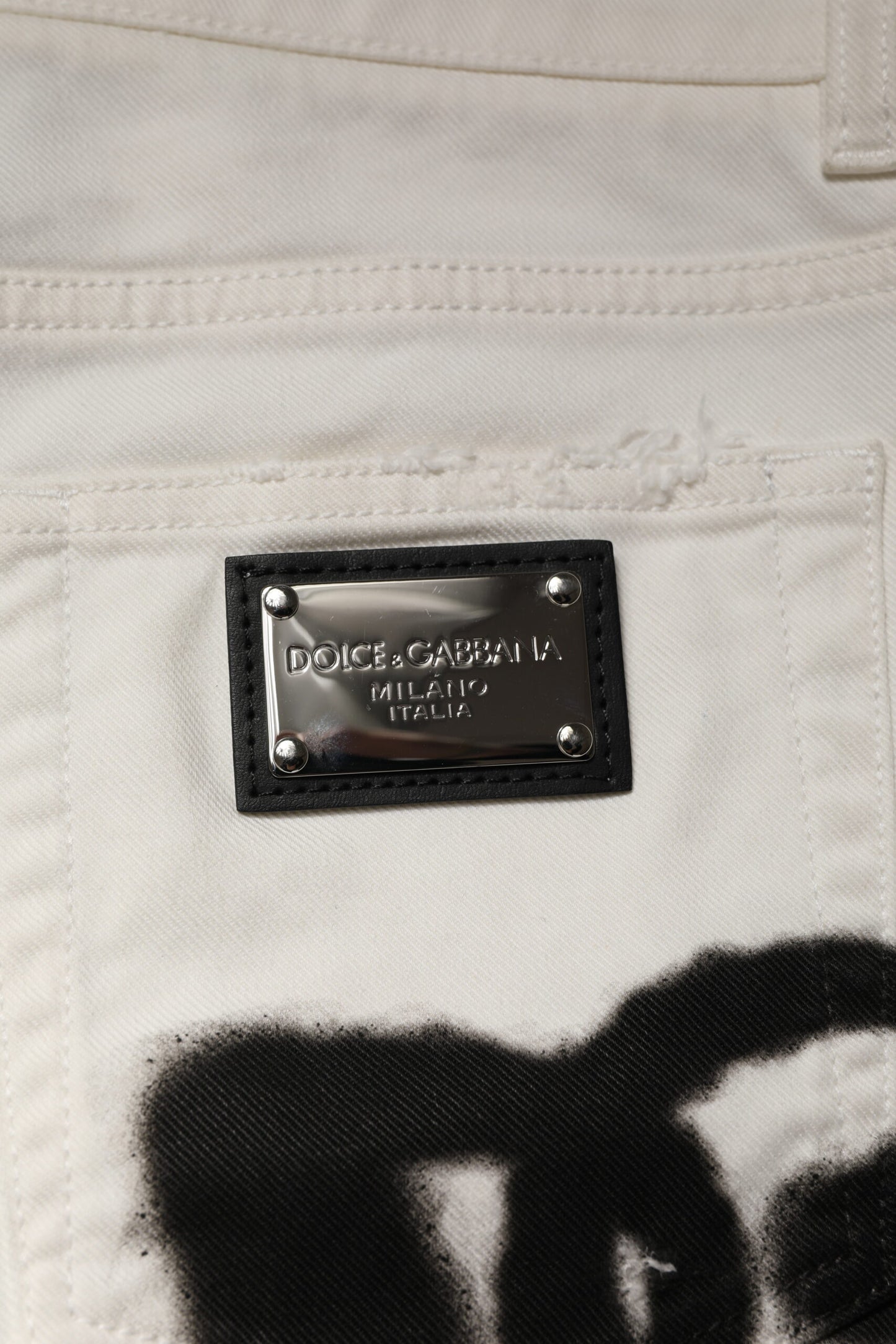 Dolce &amp; Gabbana – Weiße, zerfetzte Skinny-Jeans mit Graffiti-Print