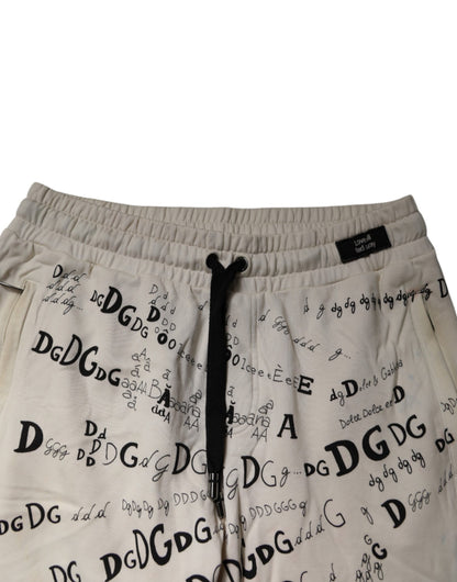 Dolce &amp; Gabbana – Weiße, eng anliegende Jogginghose mit Logo-Print für Herren