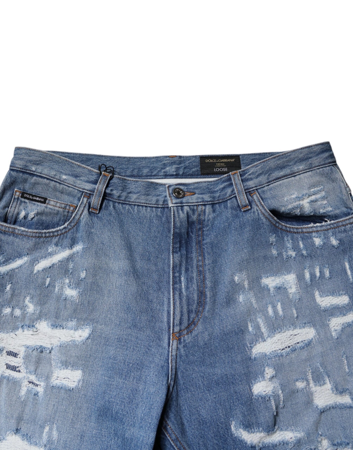 Dolce &amp; Gabbana – Blaue, zerfetzte Jeans aus geradem Baumwolldenim