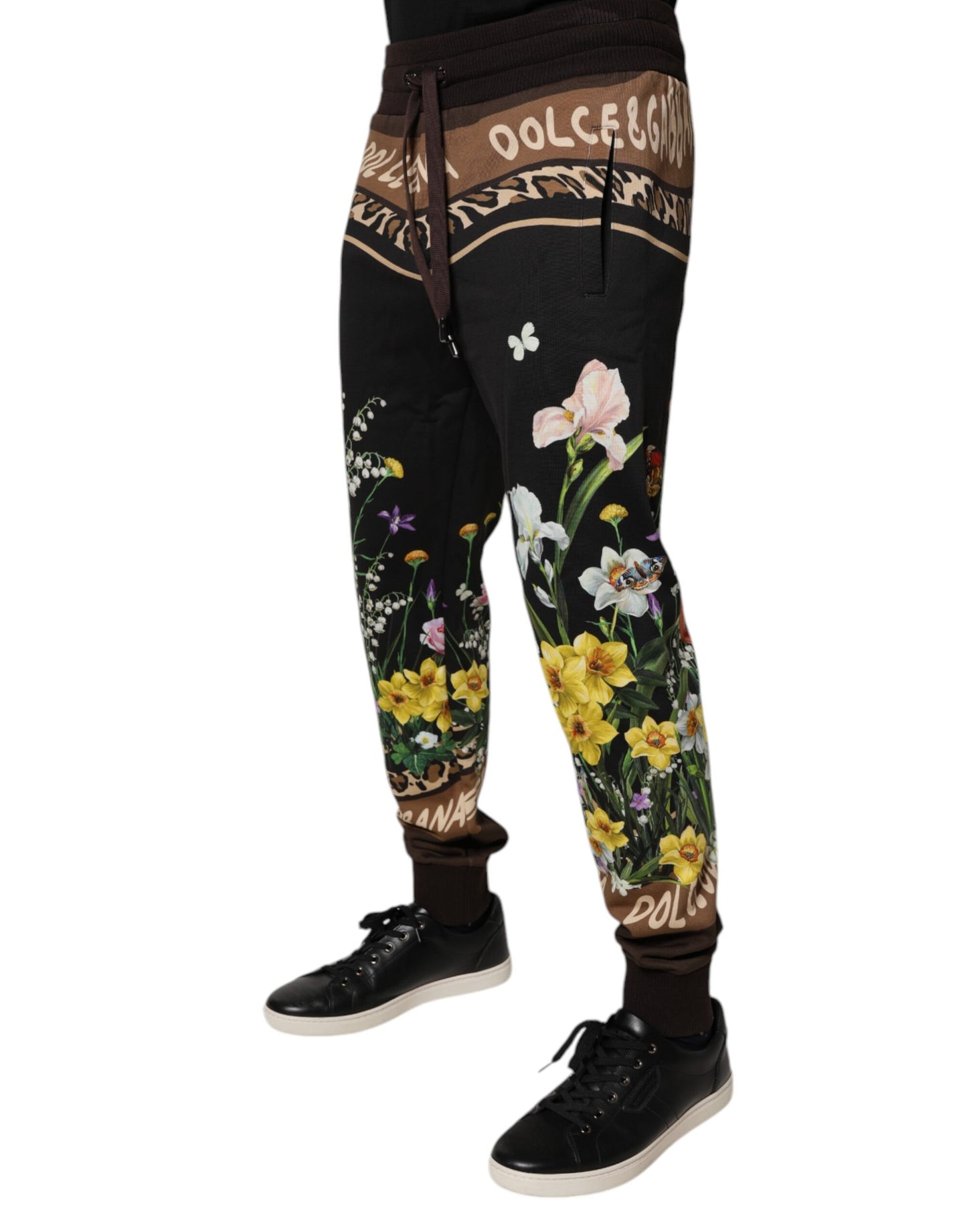Dolce &amp; Gabbana – Schwarze Jogginghose aus Baumwolle mit Blumenmuster