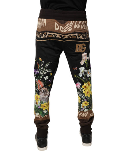 Dolce &amp; Gabbana – Schwarze Jogginghose aus Baumwolle mit Blumenmuster
