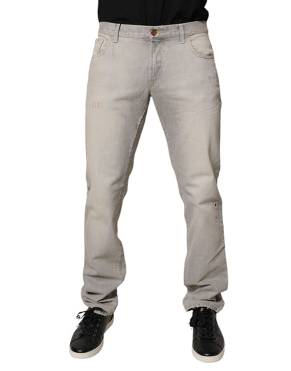 Dolce &amp; Gabbana Hellgraue Skinny-Jeans aus Baumwolle