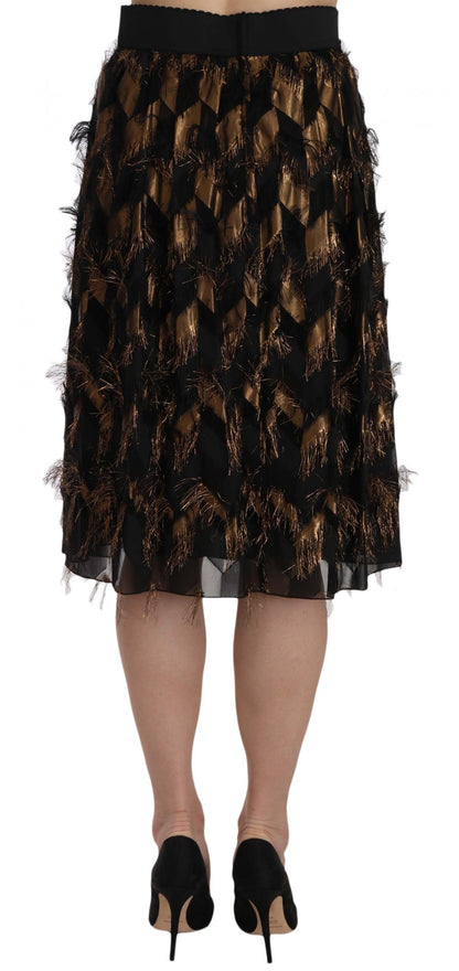 Dolce &amp; Gabbana – Bleistiftrock in A-Linie mit Metallic-Fransen in Schwarz und Gold