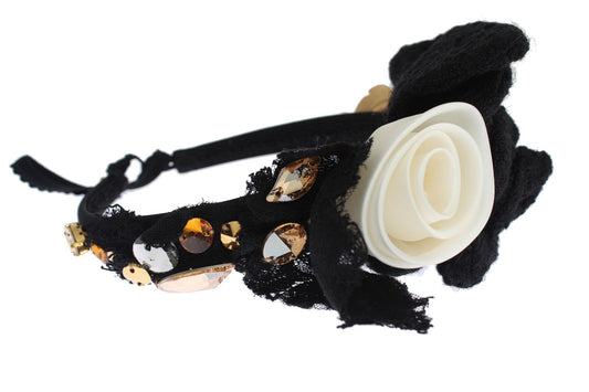 Dolce &amp; Gabbana Diadem Stirnband Tiara Weiß Rose Kristall Haar Gold
