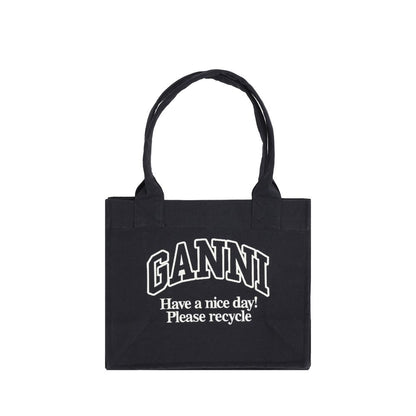 Ganni Schwarze Baumwoll-Schultertasche