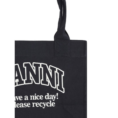 Ganni Schwarze Baumwoll-Schultertasche