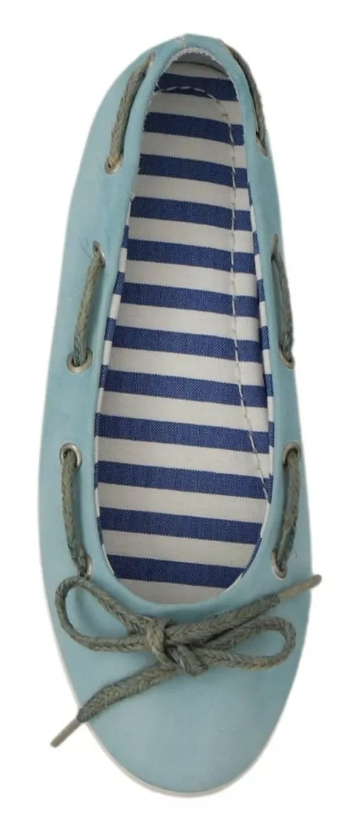 Pantofola D'Oro Sky Blue Suede Lace Bow Loafers Ballet Flat Shoes