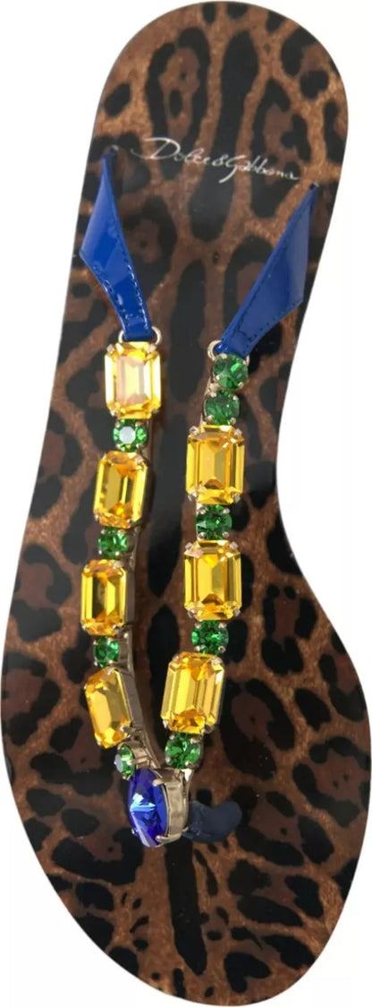 Dolce & Gabbana Blue Crystals Flats Sandals Beachwear Shoes