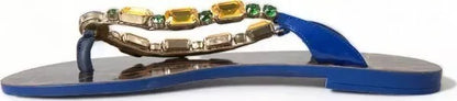 Dolce & Gabbana Blue Crystals Flats Sandals Beachwear Shoes