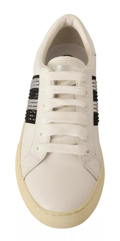 Marc Jacobs – Weiße Sneakers aus Leder mit Kristallverzierung