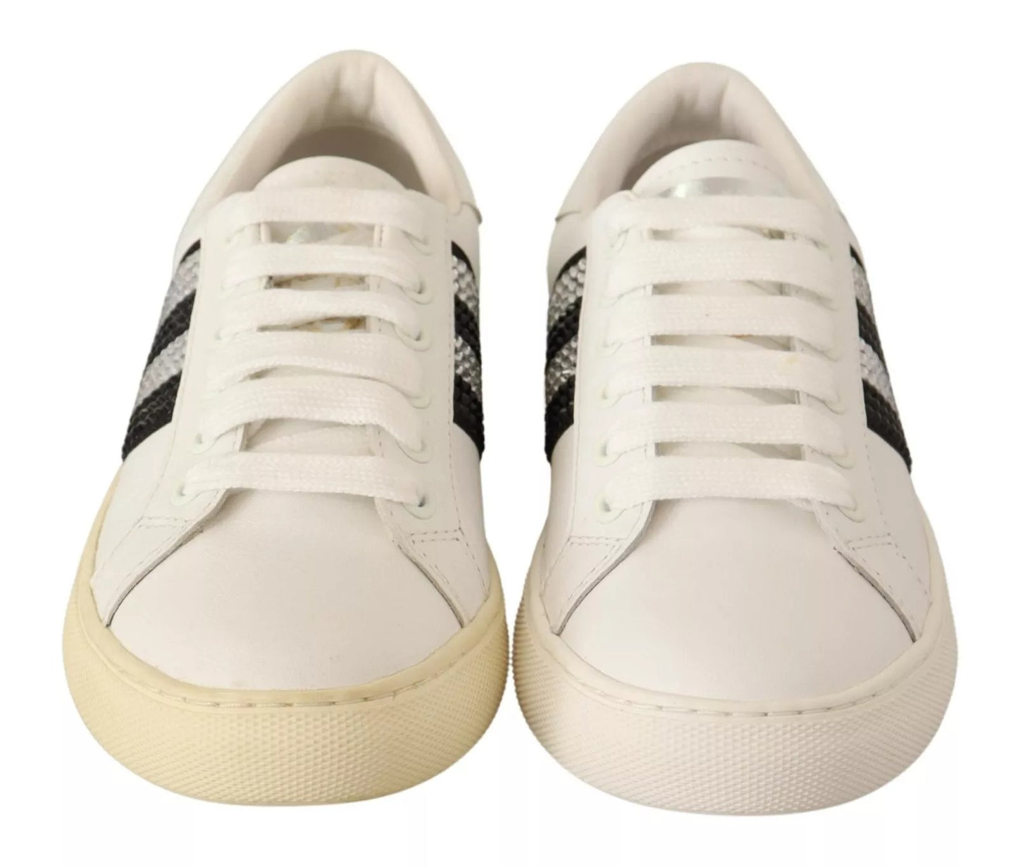 Marc Jacobs – Weiße Sneakers aus Leder mit Kristallverzierung