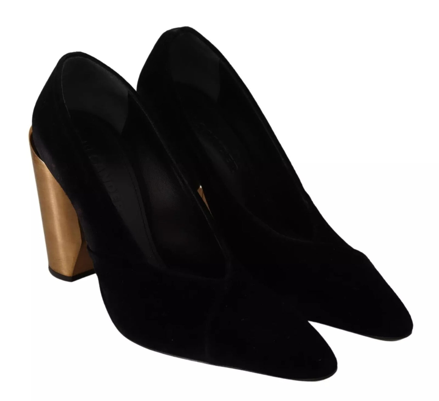 Jil Sander Black Leather Suede Block Heels Pumps Shoes