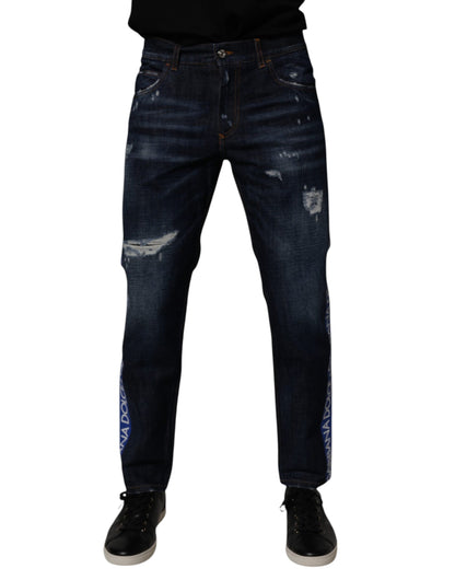 Dolce &amp; Gabbana – Dunkelblaue Skinny-Jeans aus zerfetzter Baumwolle