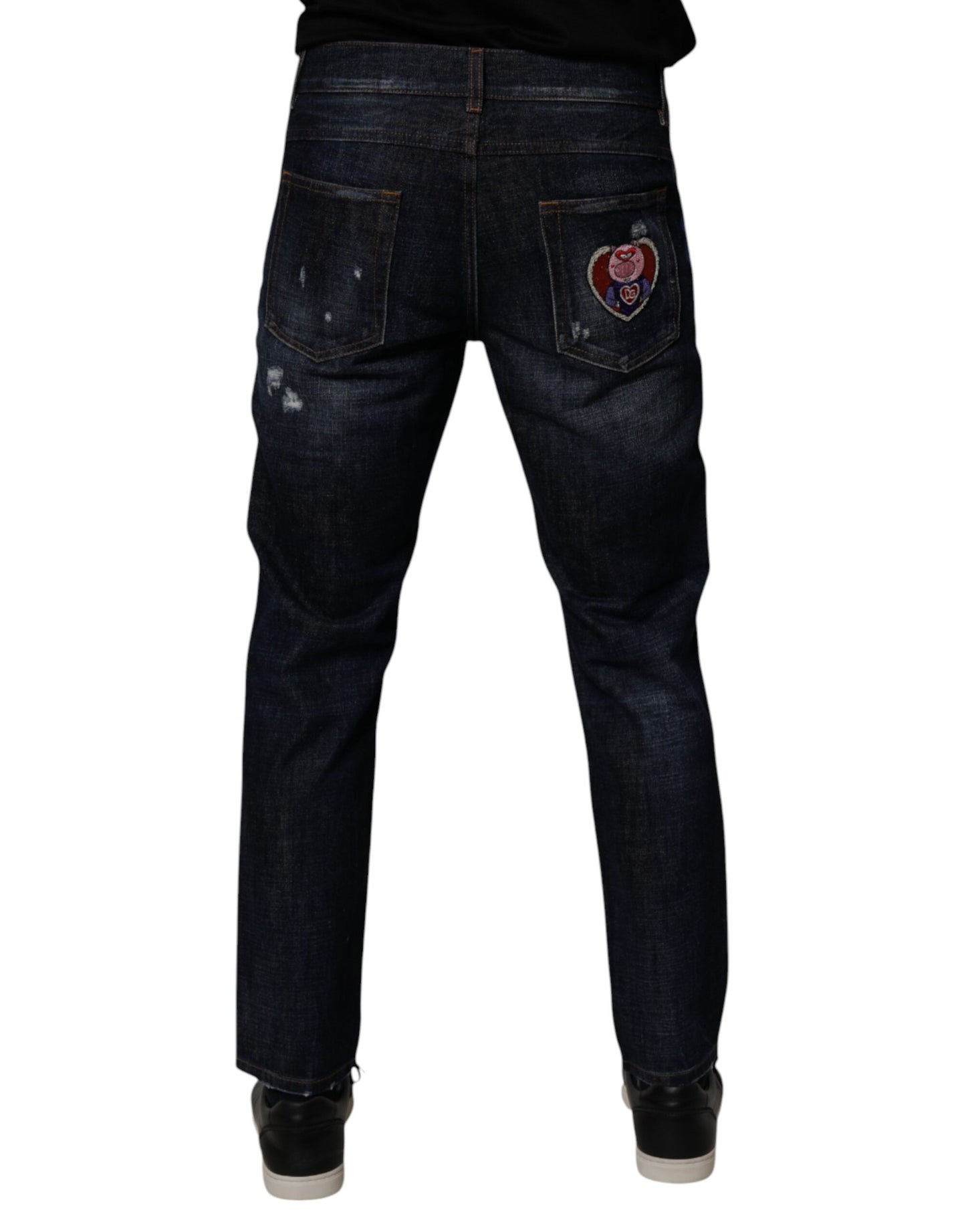 Dolce &amp; Gabbana – Dunkelblaue Skinny-Jeans aus zerfetzter Baumwolle