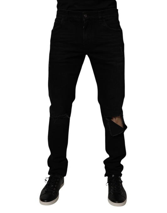 Dolce &amp; Gabbana – Schwarze, zerfetzte Skinny-Jeans aus Baumwolle für Herren
