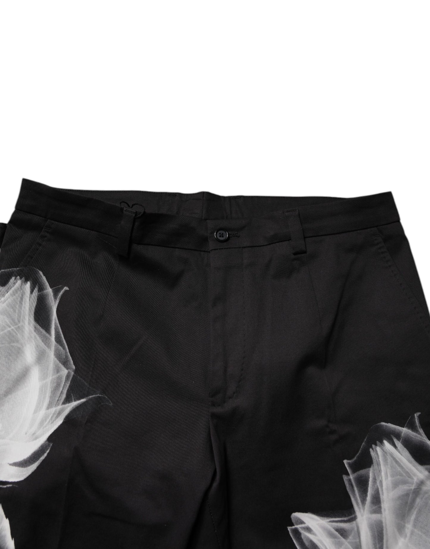 Dolce &amp; Gabbana – Enge Anzughose aus Baumwolle mit Blumenmuster in Schwarz