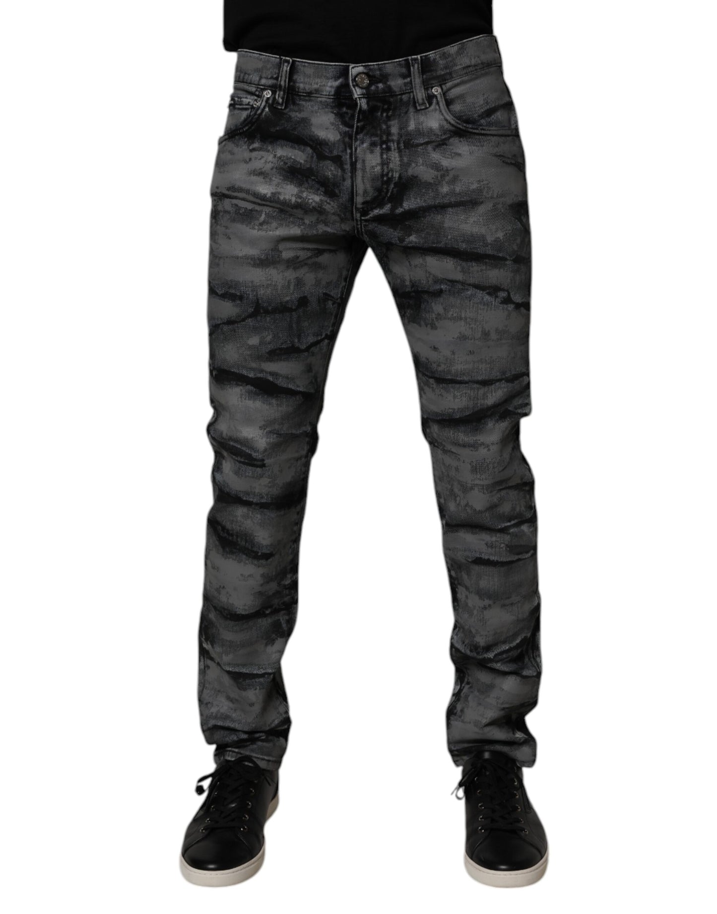 Dolce &amp; Gabbana Graue Skinny-Jeans aus Baumwolle mit Batikmuster für Herren