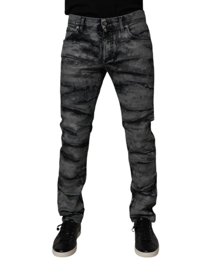 Dolce &amp; Gabbana Graue Skinny-Jeans aus Baumwolle mit Batikmuster für Herren