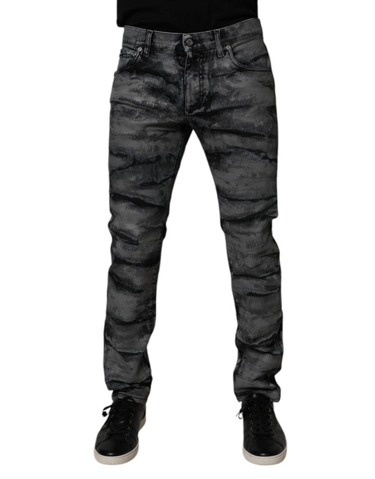 Dolce &amp; Gabbana Graue Skinny-Jeans aus Baumwolle mit Batikmuster für Herren